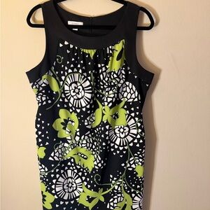 DRESSBARN Size 16 Shift Dress Black Lime Green White Sleeveless Stretch